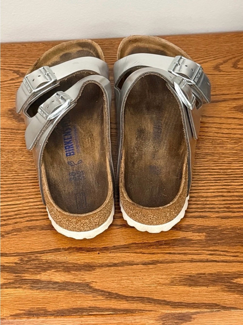Birkenstock Arizona Silver Two Strap Sandals 38 EU 7.5 US - Picture 5 of 10